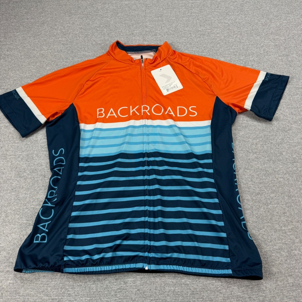 Garneau Backroads Womens Cycling Jersey Orange Blue Striped GTOP0004 Medium NWT